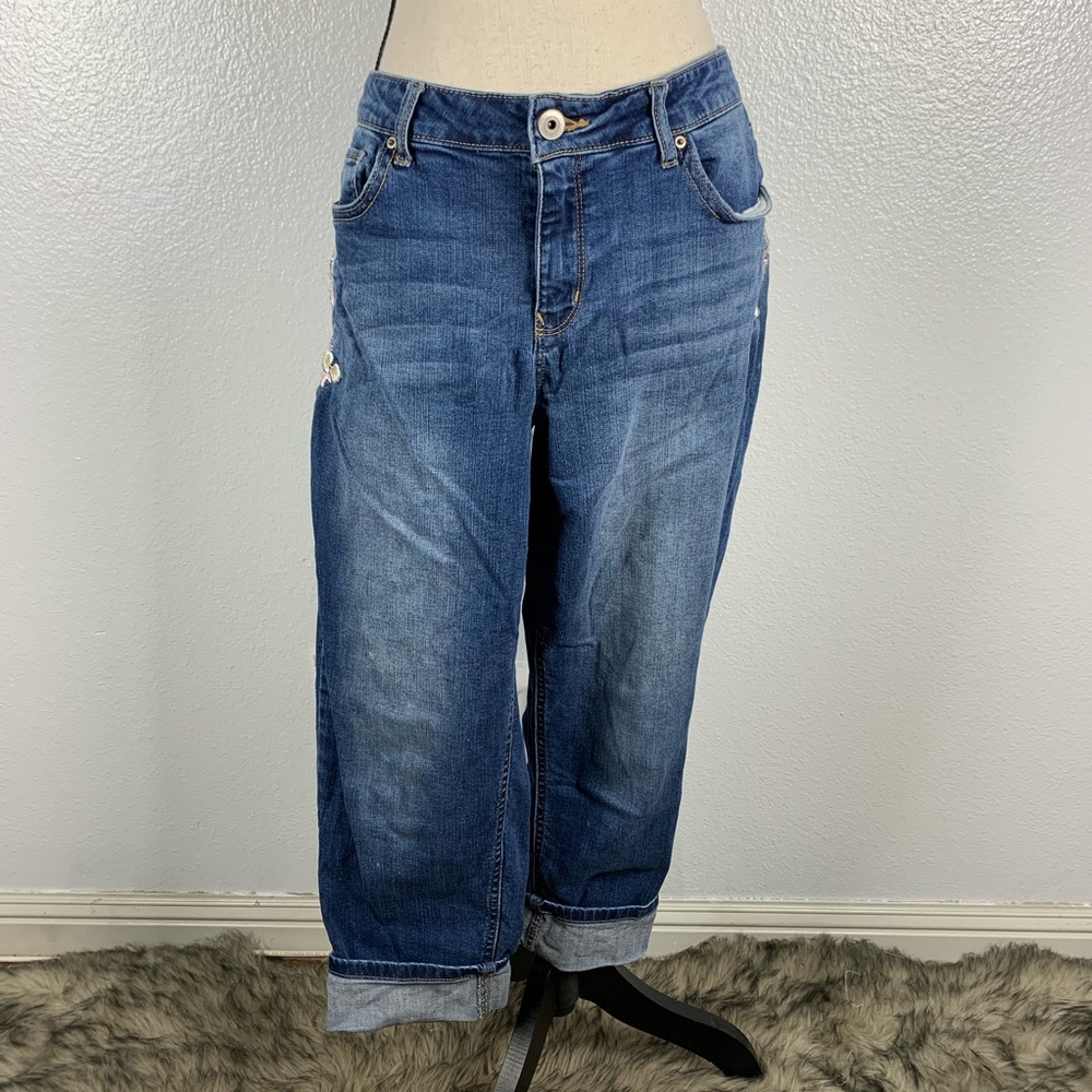 Time and Tru Embroidery Flowers Cuff Jean